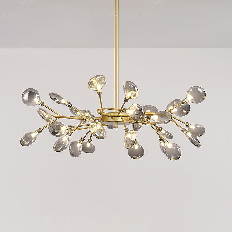 Glass Firefly Chandelier Lighting Postmodern Ceiling Suspension Lamp for Living Room 30 Gold Smoke Grey Clearhalo 'Ceiling Lights' 'Chandeliers' 'Modern Chandeliers' 'Modern' Lighting' 2460096