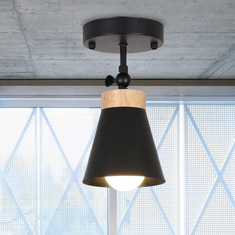 Adjustable Tapered Shade Flush Mount Ceiling Light Modernist Metal 1-Light Black/White Ceiling Fixture Black Clearhalo 'Ceiling Lights' 'Close To Ceiling Lights' 'Close to ceiling' 'Semi-flushmount' Lighting' 246010