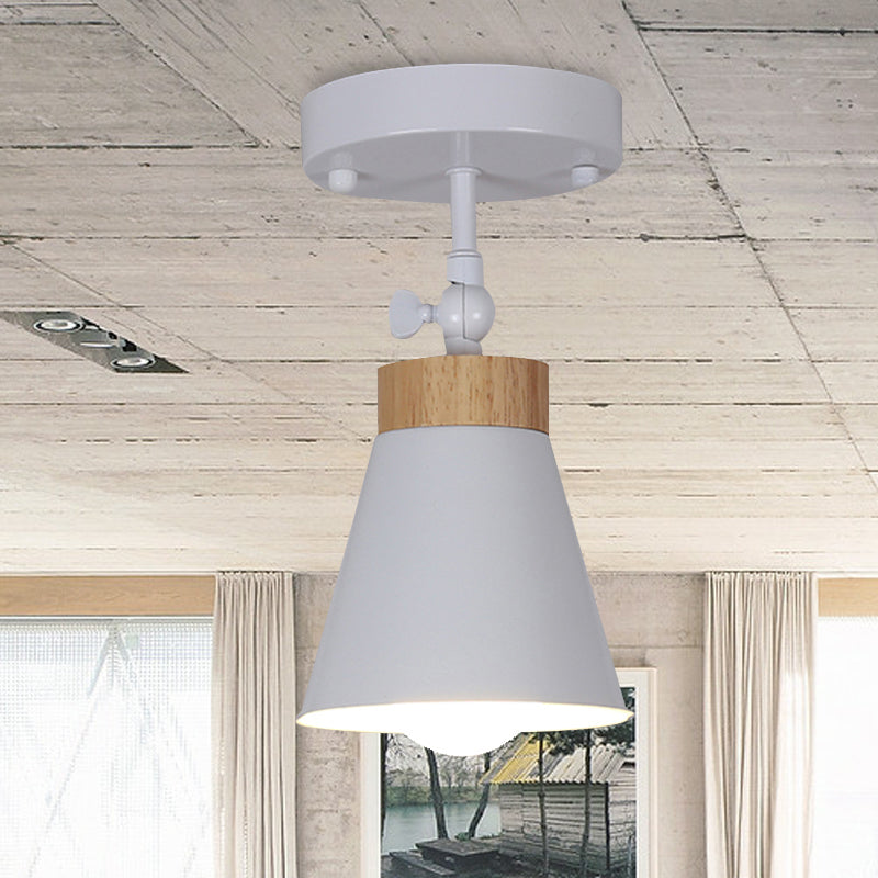 Adjustable Tapered Shade Flush Mount Ceiling Light Modernist Metal 1-Light Black/White Ceiling Fixture Clearhalo 'Ceiling Lights' 'Close To Ceiling Lights' 'Close to ceiling' 'Semi-flushmount' Lighting' 246013