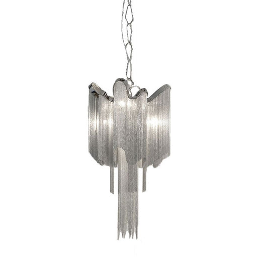 Aluminum Chain Tassel Chandelier Modern Stylish 4-Light Silver Hanging Ceiling Light Silver Clearhalo 'Ceiling Lights' 'Chandeliers' 'Modern Chandeliers' 'Modern' Lighting' 2460134