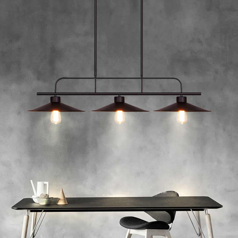 3 Lights Flared Hanging Lamp Industrial Black Finish Metal Island Light Fixture for Restaurant Clearhalo 'Ceiling Lights' 'Island Lights' Lighting' 2460177