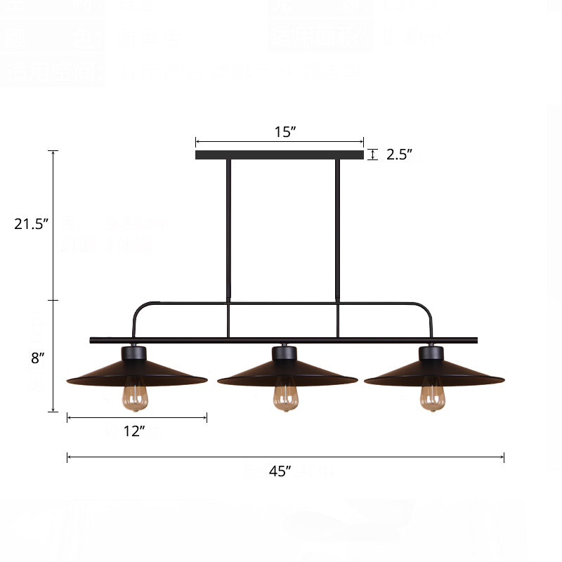 3 Lights Flared Hanging Lamp Industrial Black Finish Metal Island Light Fixture for Restaurant Clearhalo 'Ceiling Lights' 'Island Lights' Lighting' 2460183