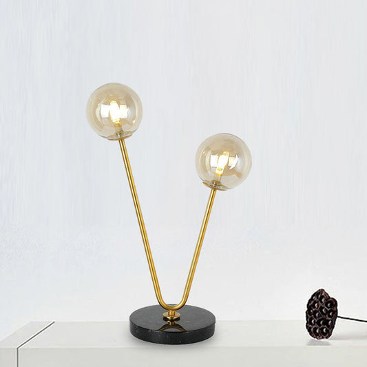 Ball Shade Table Lamp Post Modern Glass 2 Lights Gold Table Light with Marble Base Gold Clearhalo 'Lamps' 'Table Lamps' Lighting' 246018