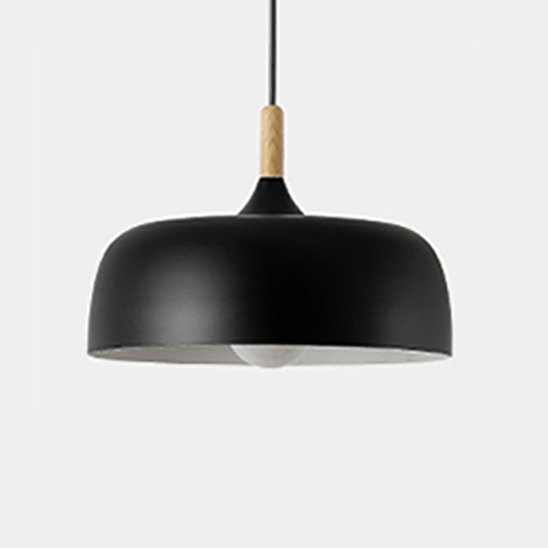 Aluminum Round Hanging Light Minimalist 1 Head Pendant Lighting with Wood Tip for Restaurant Black Clearhalo 'Ceiling Lights' 'Pendant Lights' 'Pendants' Lighting' 2460192