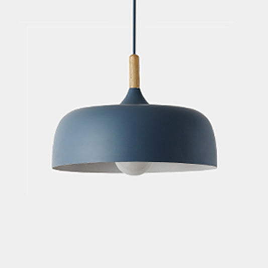 Aluminum Round Hanging Light Minimalist 1 Head Pendant Lighting with Wood Tip for Restaurant Blue Clearhalo 'Ceiling Lights' 'Pendant Lights' 'Pendants' Lighting' 2460196