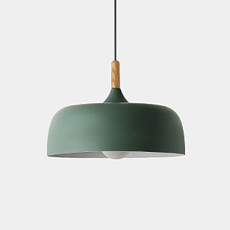 Aluminum Round Hanging Light Minimalist 1 Head Pendant Lighting with Wood Tip for Restaurant Green Clearhalo 'Ceiling Lights' 'Pendant Lights' 'Pendants' Lighting' 2460197