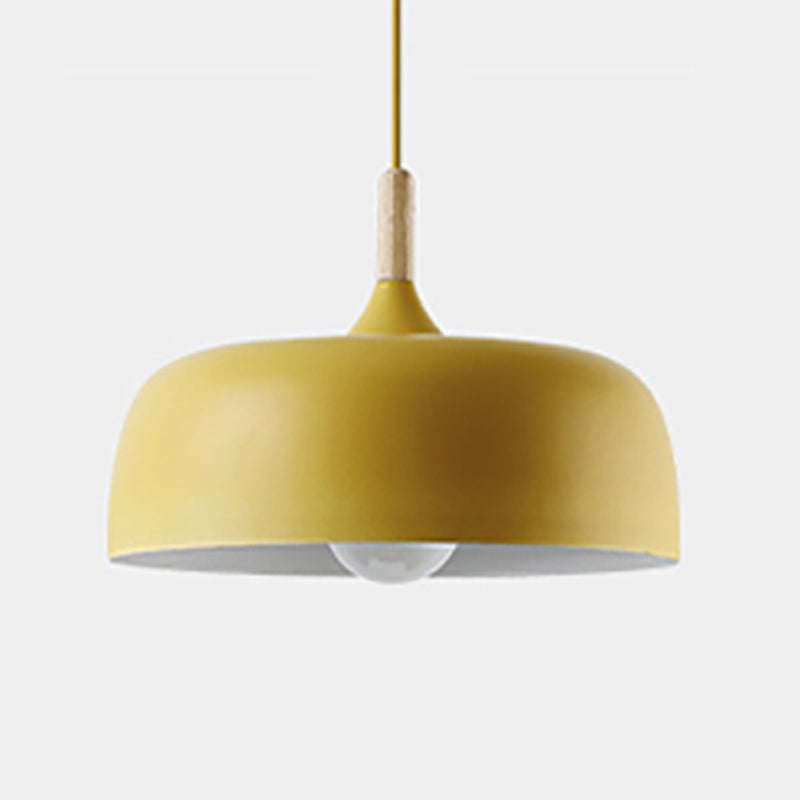 Aluminum Round Hanging Light Minimalist 1 Head Pendant Lighting with Wood Tip for Restaurant Yellow Clearhalo 'Ceiling Lights' 'Pendant Lights' 'Pendants' Lighting' 2460198