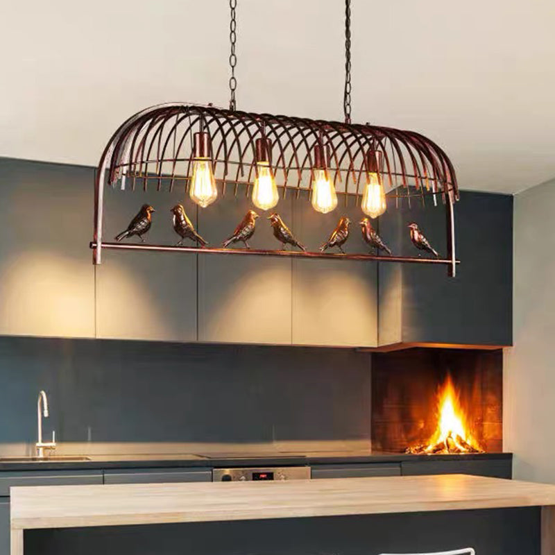 Bird Cage Kitchen Island Lighting Farmhouse Metal Black Finish Suspension Light Fixture Clearhalo 'Ceiling Lights' 'Island Lights' Lighting' 2460253