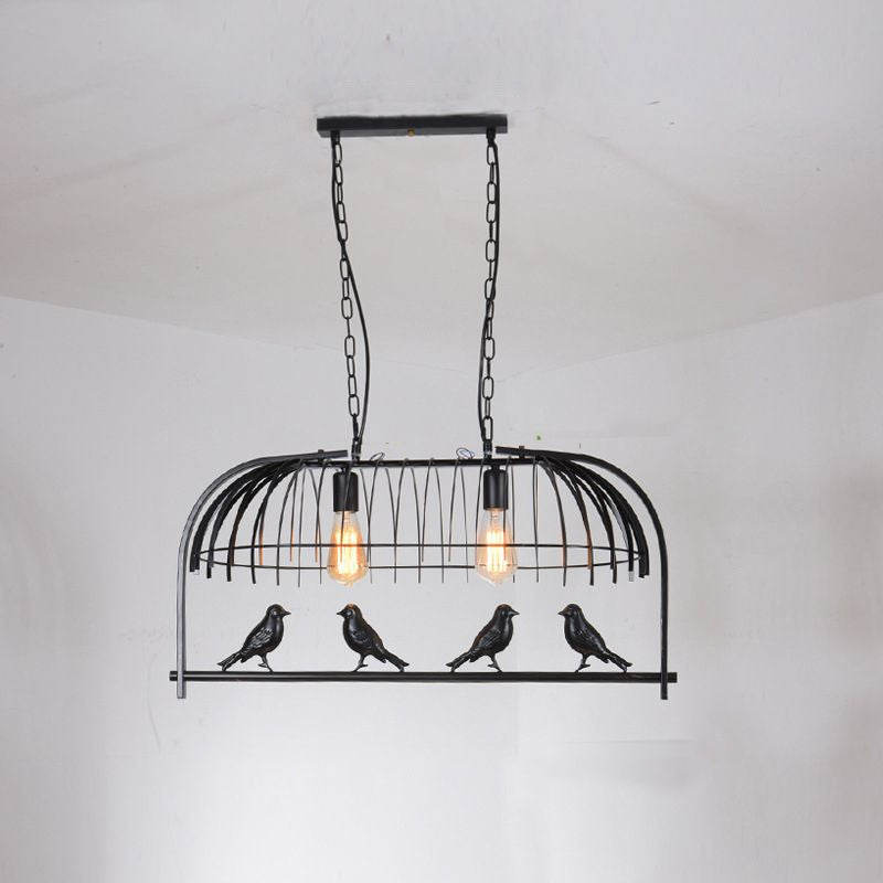 Bird Cage Kitchen Island Lighting Farmhouse Metal Black Finish Suspension Light Fixture 2 Black Clearhalo 'Ceiling Lights' 'Island Lights' Lighting' 2460254