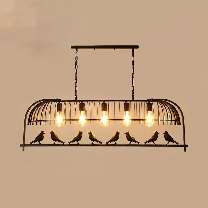 Bird Cage Kitchen Island Lighting Farmhouse Metal Black Finish Suspension Light Fixture 5 Black Clearhalo 'Ceiling Lights' 'Island Lights' Lighting' 2460255