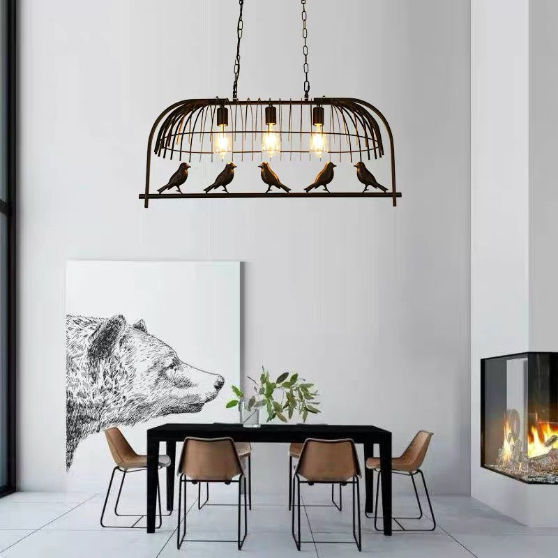 Bird Cage Kitchen Island Lighting Farmhouse Metal Black Finish Suspension Light Fixture Clearhalo 'Ceiling Lights' 'Island Lights' Lighting' 2460256