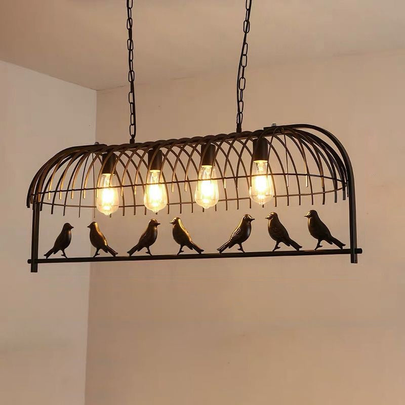 Bird Cage Kitchen Island Lighting Farmhouse Metal Black Finish Suspension Light Fixture 4 Black Clearhalo 'Ceiling Lights' 'Island Lights' Lighting' 2460257