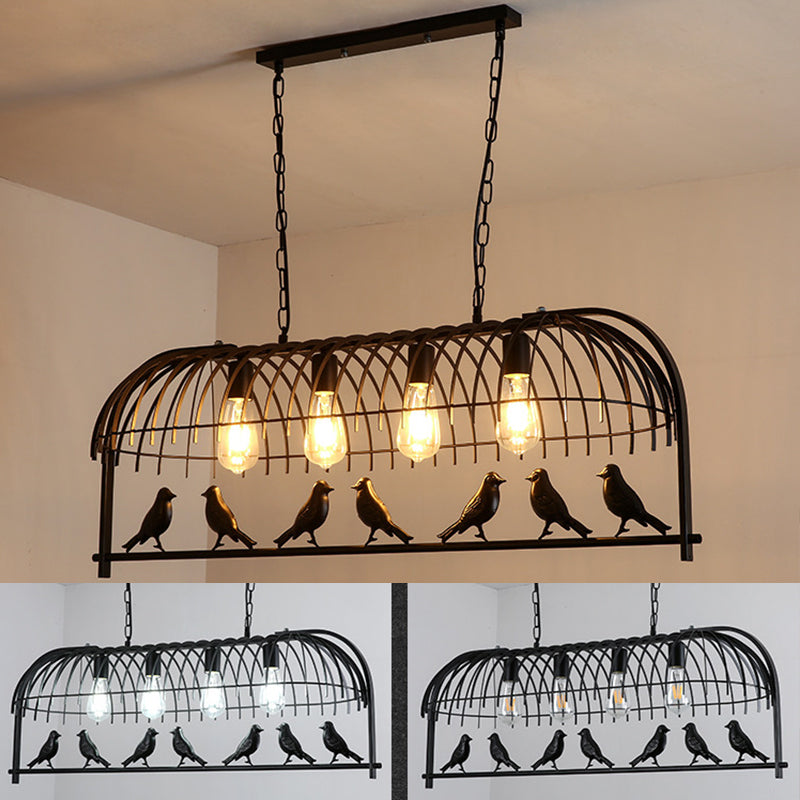 Bird Cage Kitchen Island Lighting Farmhouse Metal Black Finish Suspension Light Fixture Clearhalo 'Ceiling Lights' 'Island Lights' Lighting' 2460258