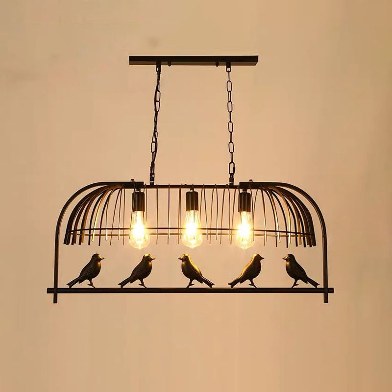 Bird Cage Kitchen Island Lighting Farmhouse Metal Black Finish Suspension Light Fixture 3 Black Clearhalo 'Ceiling Lights' 'Island Lights' Lighting' 2460259