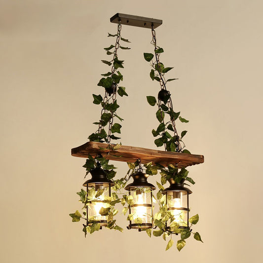 Metal Cage Island Lighting Industrial Restaurant Suspension Light with Plant Decoration 3 Green Clearhalo 'Ceiling Lights' 'Island Lights' Lighting' 2460270