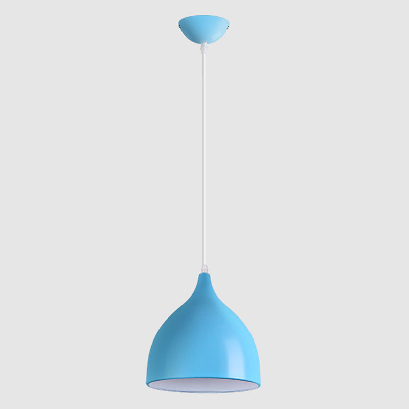 Droplet Restaurant Suspension Lamp Aluminum 1 Head Macaron Stylish Pendant Light Blue Clearhalo 'Ceiling Lights' 'Pendant Lights' 'Pendants' Lighting' 2460286