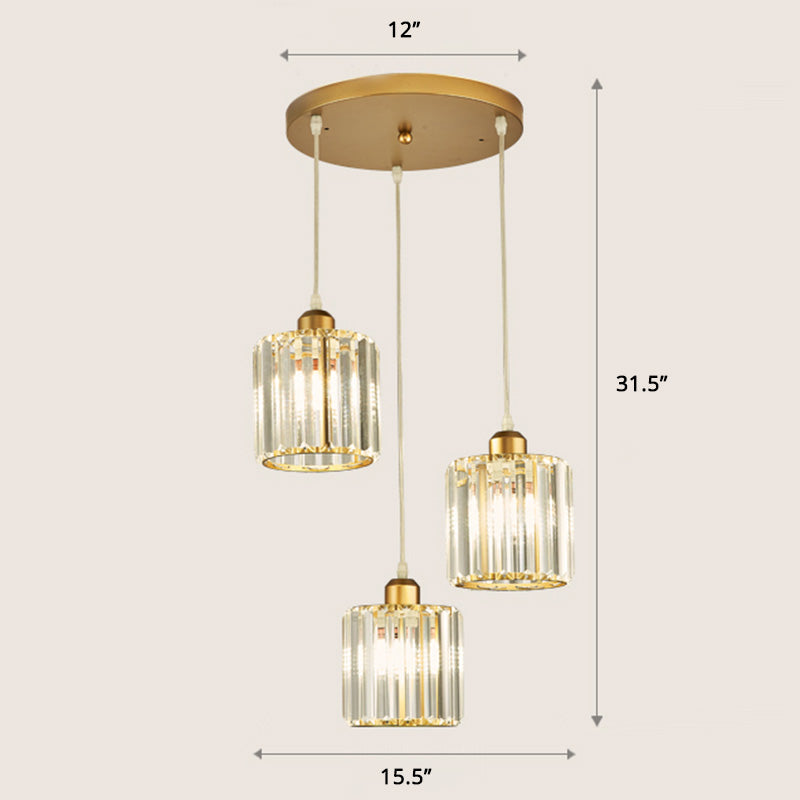 Prismatic Crystal Cylindrical Hanging Light Contemporary Cluster Pendant Light for Stairs Clearhalo 'Ceiling Lights' 'Close To Ceiling Lights' 'Glass shade' 'Glass' 'Modern Pendants' 'Modern' 'Pendant Lights' 'Pendants' Lighting' 2460314