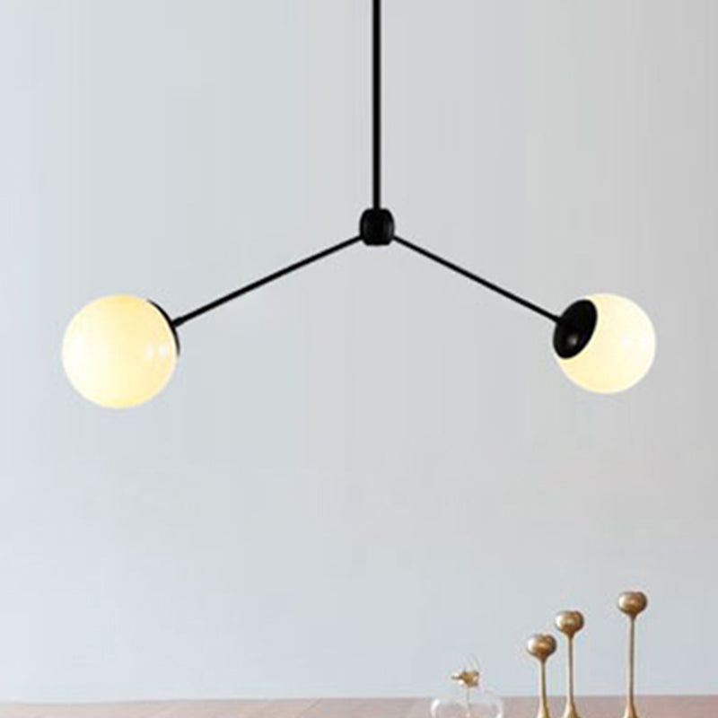 Branch Pendant Ceiling Light Nordic Style White Glass 2 Lights Black Hanging Light, 16"/23.5" W Black Clearhalo 'Ceiling Lights' 'Chandeliers' 'Glass shade' 'Glass' 'Modern Chandeliers' 'Modern' Lighting' 246035