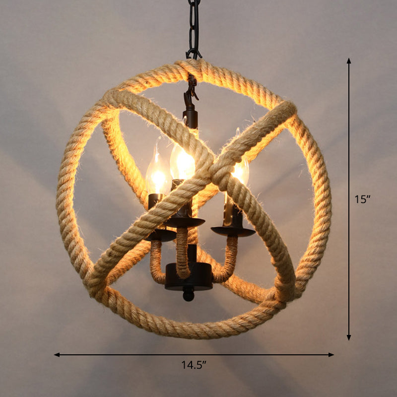 Single Cage Shade Pendulum Light Country Style Wood Rope Suspension Light for Restaurant Clearhalo 'Ceiling Lights' 'Industrial Pendants' 'Industrial' 'Middle Century Pendants' 'Pendant Lights' 'Pendants' 'Tiffany' Lighting' 2460351