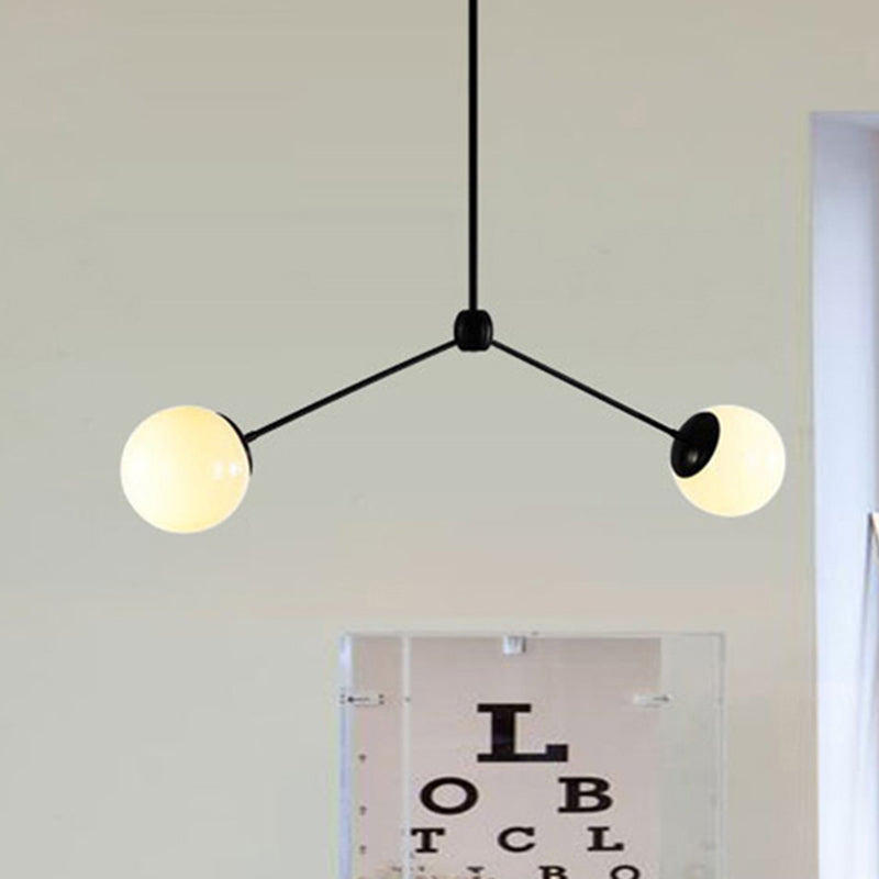 Branch Pendant Ceiling Light Nordic Style White Glass 2 Lights Black Hanging Light, 16"/23.5" W Clearhalo 'Ceiling Lights' 'Chandeliers' 'Glass shade' 'Glass' 'Modern Chandeliers' 'Modern' Lighting' 246036