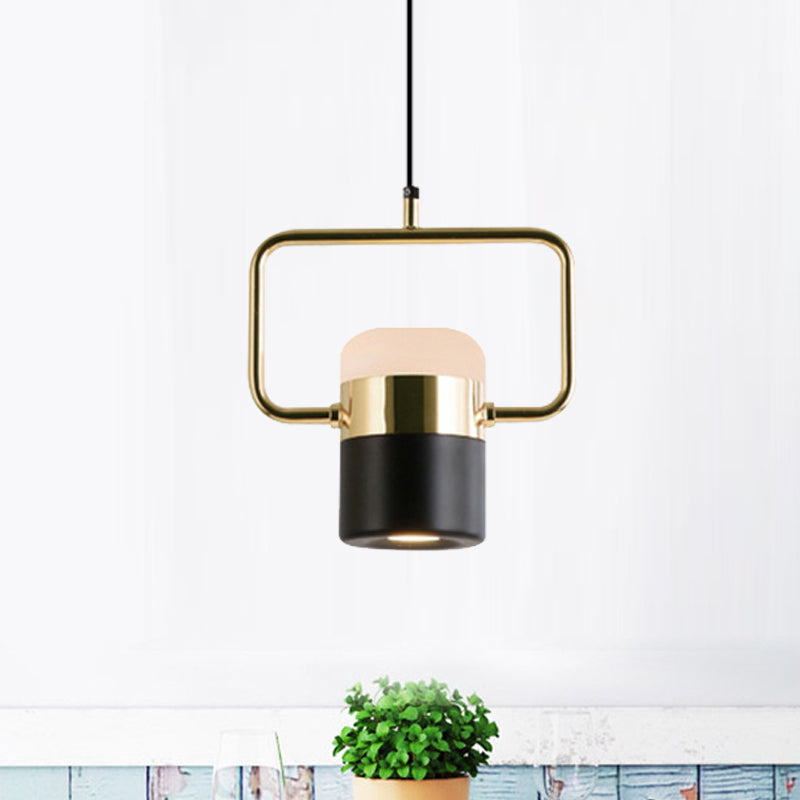 Black/White Cylinder Pendant Lamp Modern LED Steel and Glass Hanging Lighting with Rounded Edged Vertical/Horizontal Rectangle Black B Clearhalo 'Ceiling Lights' 'Modern Pendants' 'Modern' 'Pendant Lights' 'Pendants' Lighting' 246037