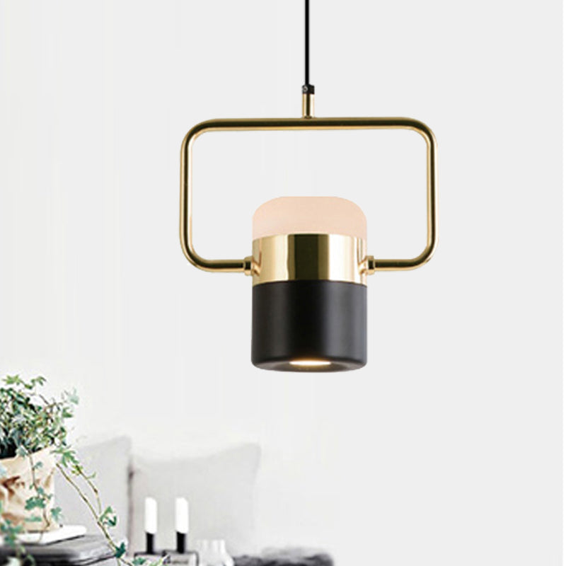 Black/White Cylinder Pendant Lamp Modern LED Steel and Glass Hanging Lighting with Rounded Edged Vertical/Horizontal Rectangle Clearhalo 'Ceiling Lights' 'Modern Pendants' 'Modern' 'Pendant Lights' 'Pendants' Lighting' 246038