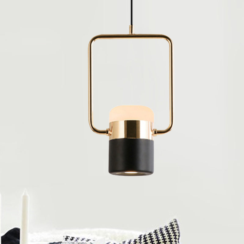 Black/White Cylinder Pendant Lamp Modern LED Steel and Glass Hanging Lighting with Rounded Edged Vertical/Horizontal Rectangle Black A Clearhalo 'Ceiling Lights' 'Modern Pendants' 'Modern' 'Pendant Lights' 'Pendants' Lighting' 246041