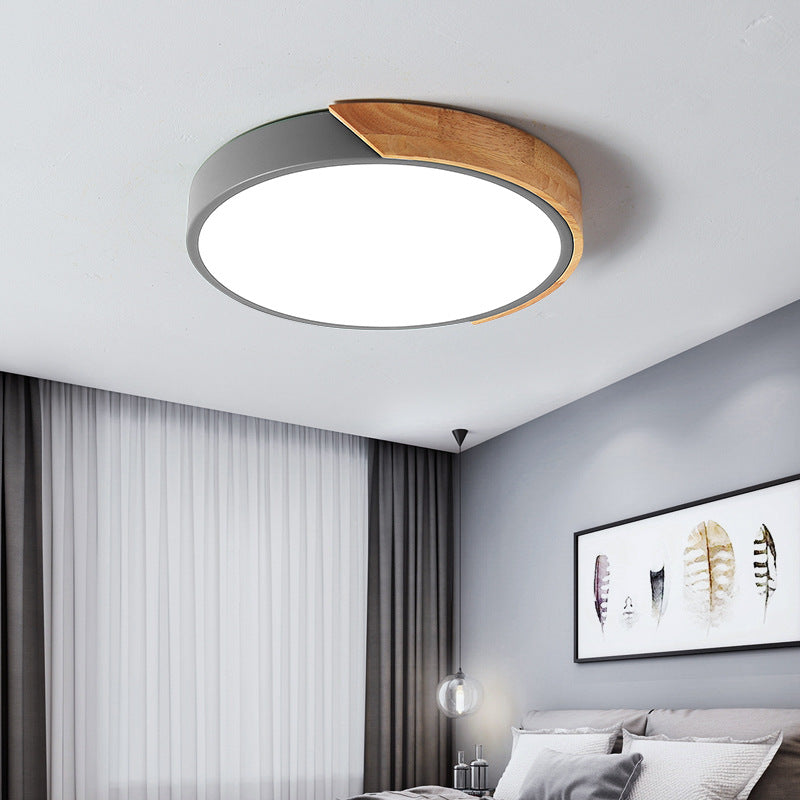 Macaron Ceiling Lighting Round LED Flush Mounted Lamp with Acrylic Shade and Wood Decoration Grey Clearhalo 'Ceiling Lights' 'Close To Ceiling Lights' 'Close to ceiling' 'Flush mount' Lighting' 2460424