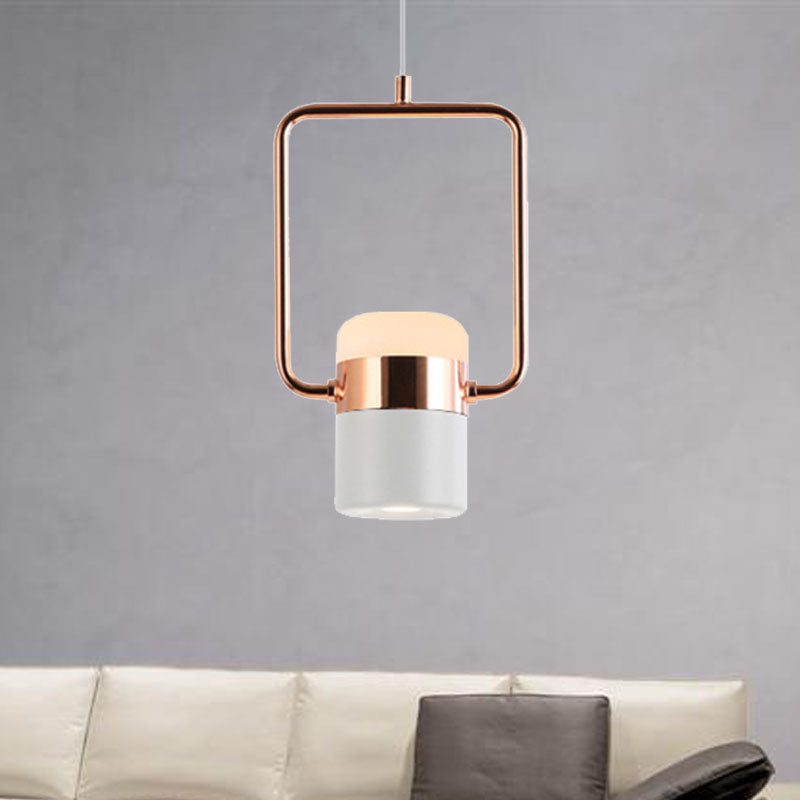 Black/White Cylinder Pendant Lamp Modern LED Steel and Glass Hanging Lighting with Rounded Edged Vertical/Horizontal Rectangle White A Clearhalo 'Ceiling Lights' 'Modern Pendants' 'Modern' 'Pendant Lights' 'Pendants' Lighting' 246043