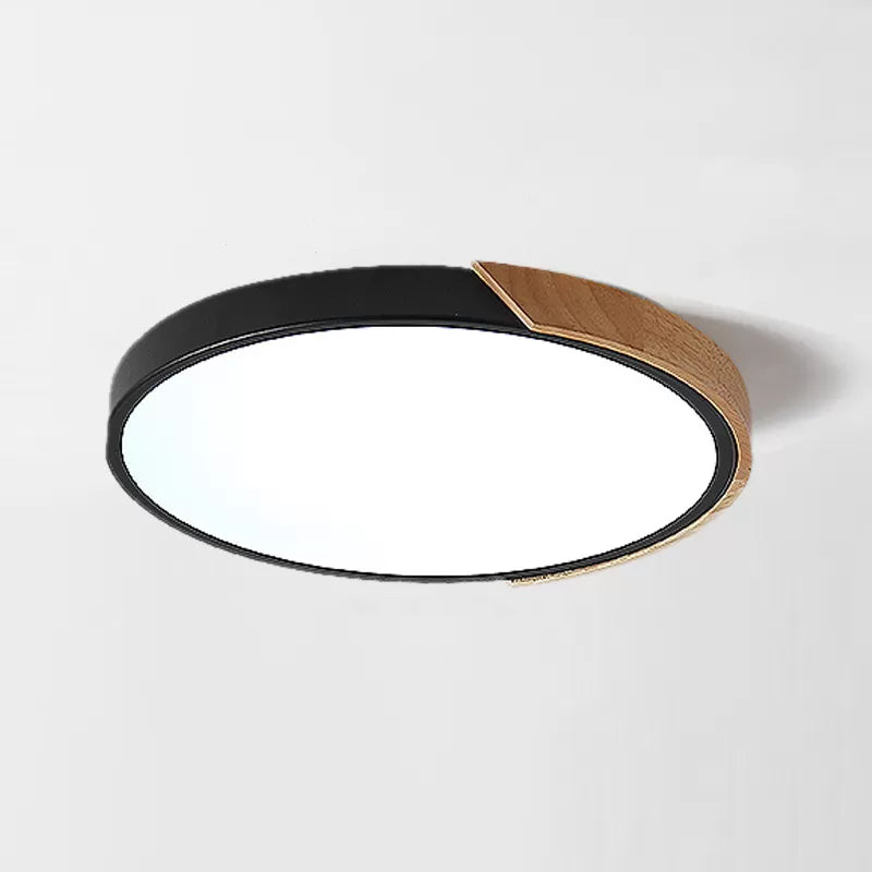 Macaron Ceiling Lighting Round LED Flush Mounted Lamp with Acrylic Shade and Wood Decoration Black Clearhalo 'Ceiling Lights' 'Close To Ceiling Lights' 'Close to ceiling' 'Flush mount' Lighting' 2460461