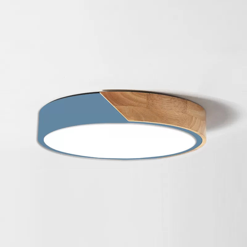 Macaron Ceiling Lighting Round LED Flush Mounted Lamp with Acrylic Shade and Wood Decoration Blue Clearhalo 'Ceiling Lights' 'Close To Ceiling Lights' 'Close to ceiling' 'Flush mount' Lighting' 2460462