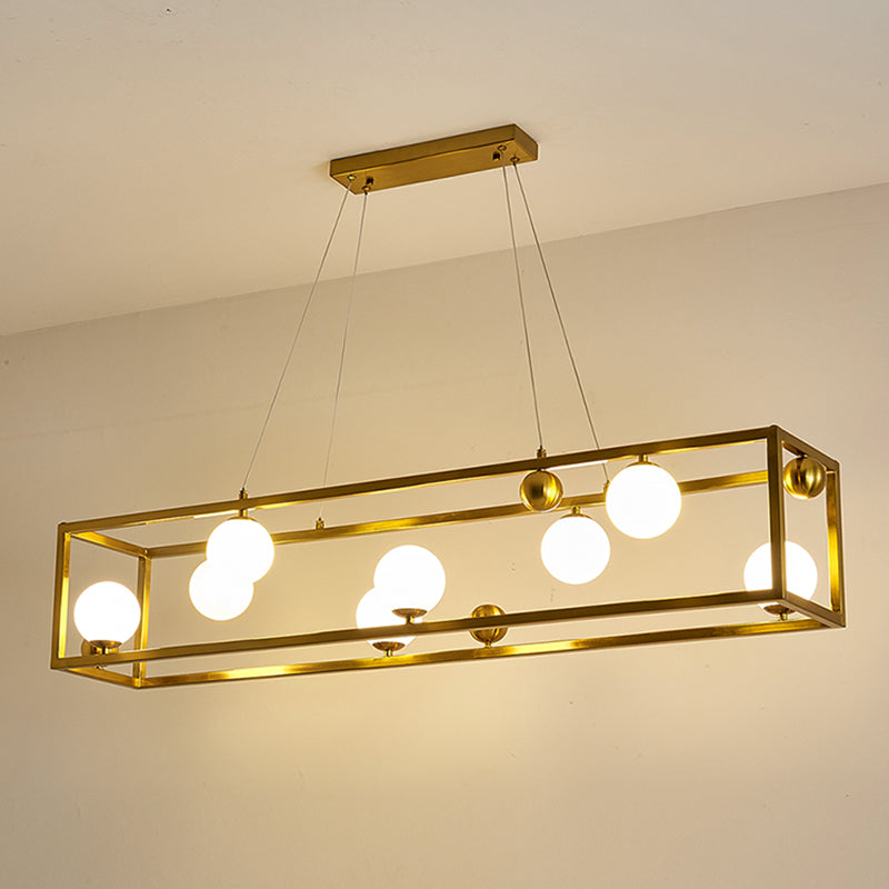 Rectangular Metal Ceiling Pendant Industrial Dining Room Hanging Light with Ball Milk Glass Shade Clearhalo 'Ceiling Lights' 'Island Lights' Lighting' 2460531