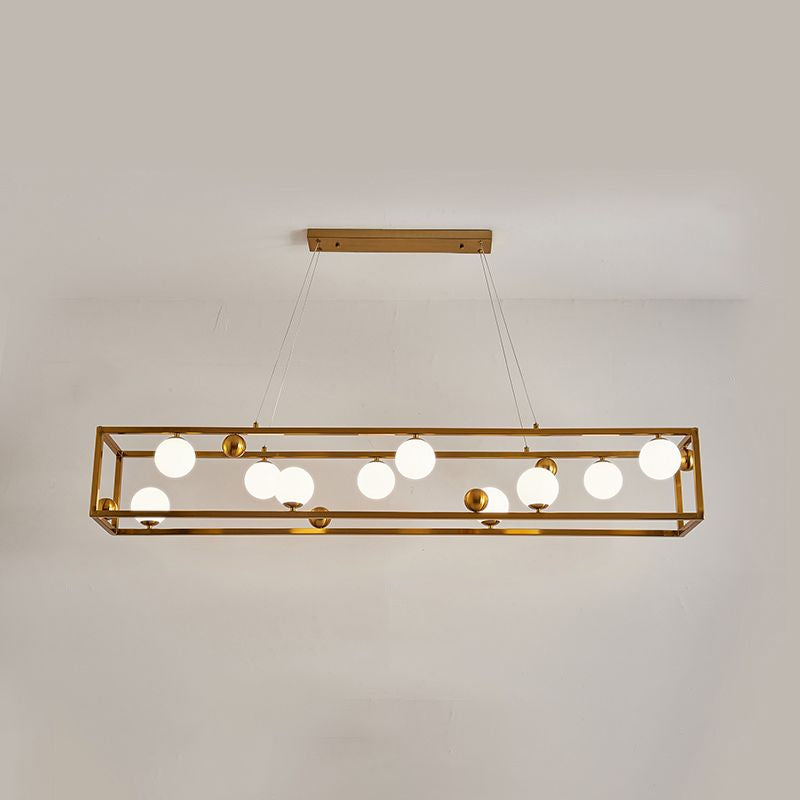 Rectangular Metal Ceiling Pendant Industrial Dining Room Hanging Light with Ball Milk Glass Shade 10 Gold Clearhalo 'Ceiling Lights' 'Island Lights' Lighting' 2460532