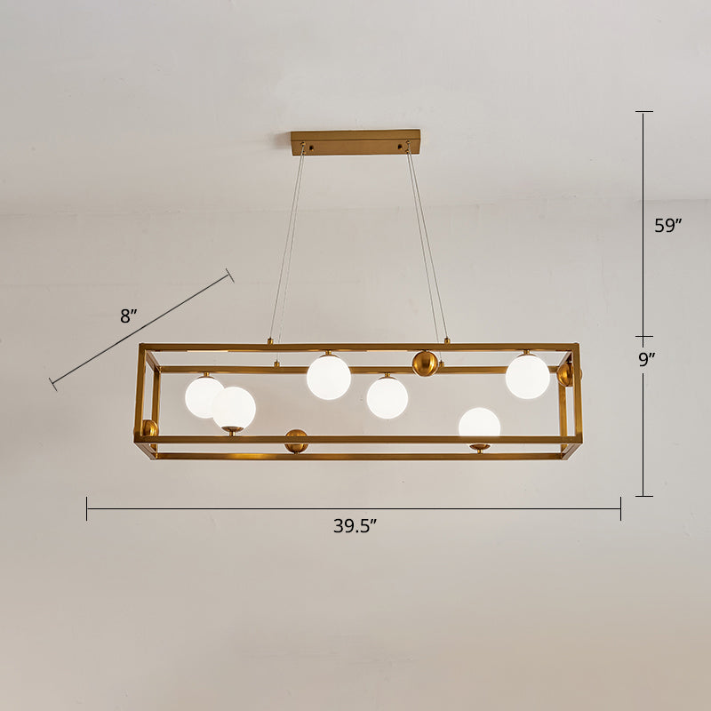Rectangular Metal Ceiling Pendant Industrial Dining Room Hanging Light with Ball Milk Glass Shade Clearhalo 'Ceiling Lights' 'Island Lights' Lighting' 2460538