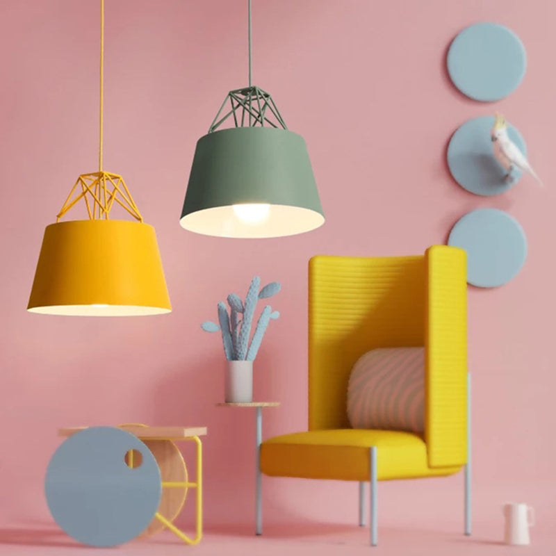 Macaron Tapered Pendant Lighting Fixture Metal Single-Bulb Cafe Ceiling Suspension Lamp Clearhalo 'Ceiling Lights' 'Pendant Lights' 'Pendants' Lighting' 2460580