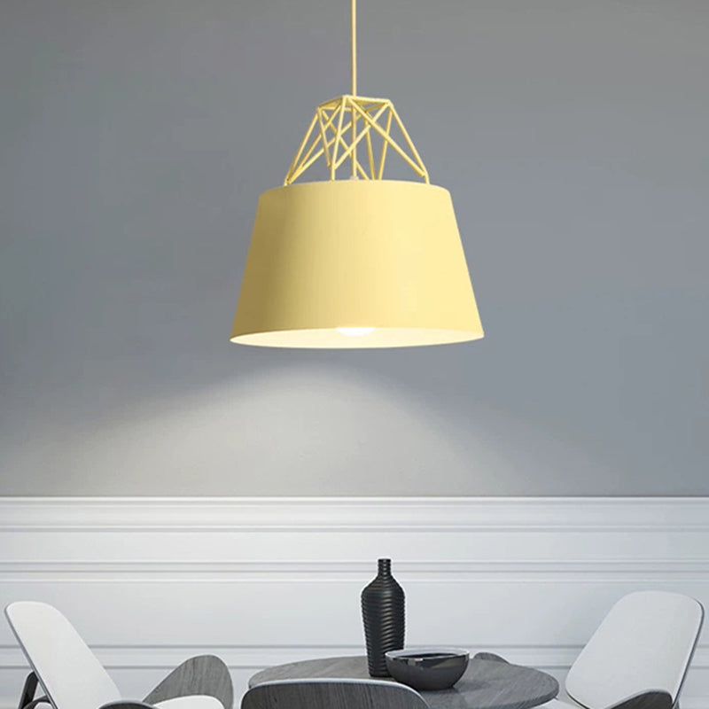 Macaron Tapered Pendant Lighting Fixture Metal Single-Bulb Cafe Ceiling Suspension Lamp Yellow Clearhalo 'Ceiling Lights' 'Pendant Lights' 'Pendants' Lighting' 2460581