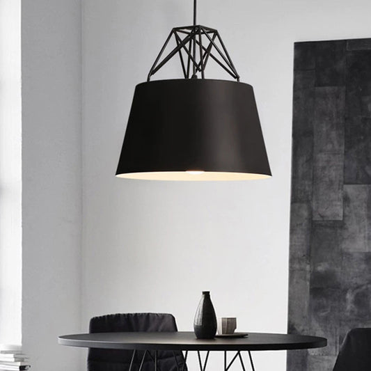 Macaron Tapered Pendant Lighting Fixture Metal Single-Bulb Cafe Ceiling Suspension Lamp Black Clearhalo 'Ceiling Lights' 'Pendant Lights' 'Pendants' Lighting' 2460582