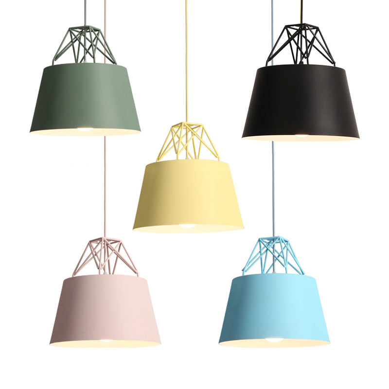 Macaron Tapered Pendant Lighting Fixture Metal Single-Bulb Cafe Ceiling Suspension Lamp Clearhalo 'Ceiling Lights' 'Pendant Lights' 'Pendants' Lighting' 2460584