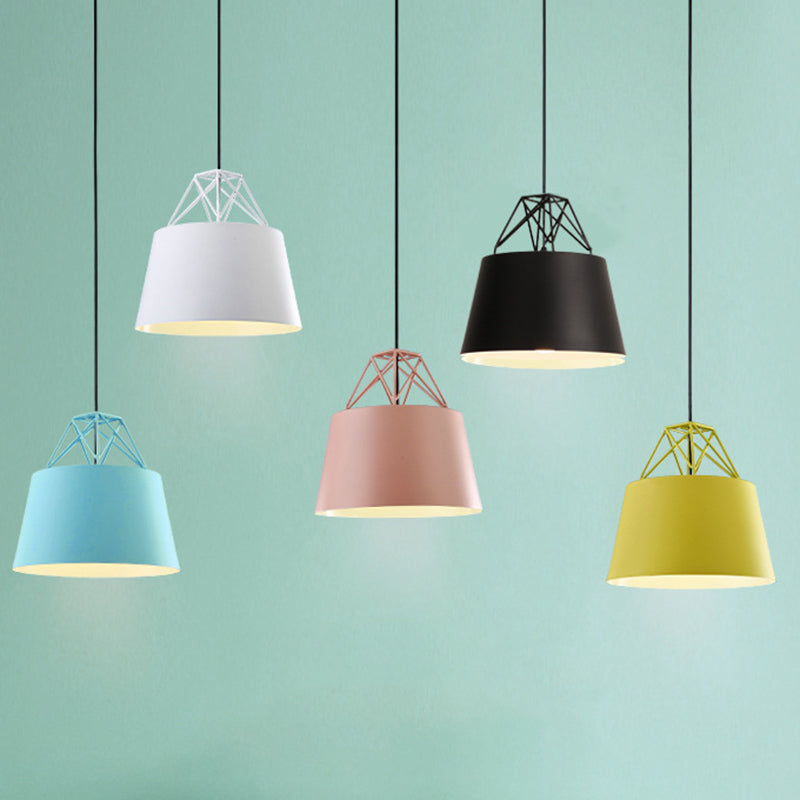 Macaron Tapered Pendant Lighting Fixture Metal Single-Bulb Cafe Ceiling Suspension Lamp Clearhalo 'Ceiling Lights' 'Pendant Lights' 'Pendants' Lighting' 2460585