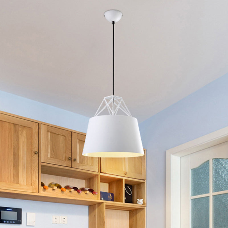 Macaron Tapered Pendant Lighting Fixture Metal Single-Bulb Cafe Ceiling Suspension Lamp White Clearhalo 'Ceiling Lights' 'Pendant Lights' 'Pendants' Lighting' 2460586