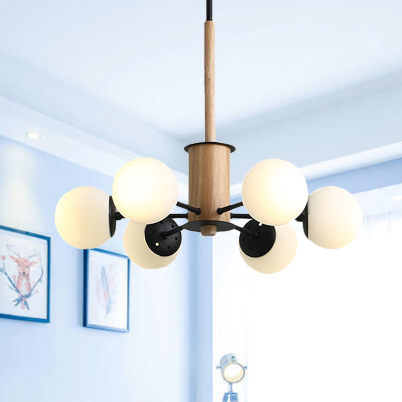 Black/White Globe Chandelier Light Modernist 6/8 Lights Opal Glass Hanging Ceiling Light 6 Black Clearhalo 'Ceiling Lights' 'Chandeliers' 'Glass shade' 'Glass' 'Modern Chandeliers' 'Modern' Lighting' 246059