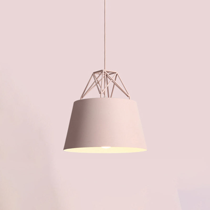 Macaron Tapered Pendant Lighting Fixture Metal Single-Bulb Cafe Ceiling Suspension Lamp Pink Clearhalo 'Ceiling Lights' 'Pendant Lights' 'Pendants' Lighting' 2460590