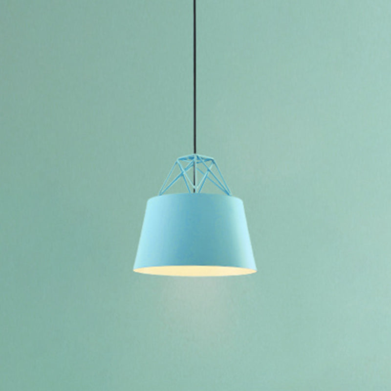 Macaron Tapered Pendant Lighting Fixture Metal Single-Bulb Cafe Ceiling Suspension Lamp Blue Clearhalo 'Ceiling Lights' 'Pendant Lights' 'Pendants' Lighting' 2460592