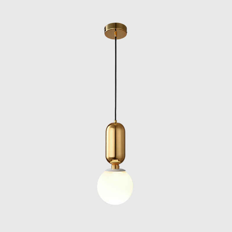 Milky Glass Ball Suspension Lamp Simplicity 1-Bulb Pendant Lighting Fixture for Living Room Gold 6.5" Clearhalo 'Ceiling Lights' 'Glass shade' 'Glass' 'Modern Pendants' 'Modern' 'Pendant Lights' 'Pendants' Lighting' 2460594