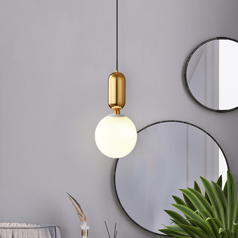 Milky Glass Ball Suspension Lamp Simplicity 1-Bulb Pendant Lighting Fixture for Living Room Clearhalo 'Ceiling Lights' 'Glass shade' 'Glass' 'Modern Pendants' 'Modern' 'Pendant Lights' 'Pendants' Lighting' 2460595
