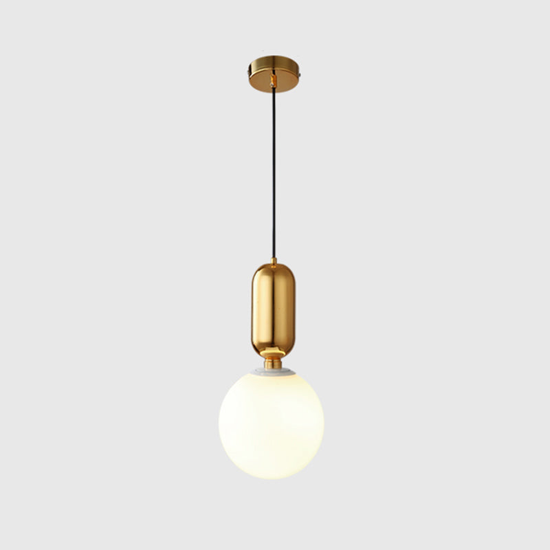 Milky Glass Ball Suspension Lamp Simplicity 1-Bulb Pendant Lighting Fixture for Living Room Gold 10" Clearhalo 'Ceiling Lights' 'Glass shade' 'Glass' 'Modern Pendants' 'Modern' 'Pendant Lights' 'Pendants' Lighting' 2460596