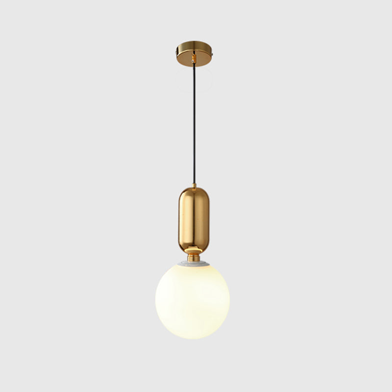 Milky Glass Ball Suspension Lamp Simplicity 1-Bulb Pendant Lighting Fixture for Living Room Gold 8" Clearhalo 'Ceiling Lights' 'Glass shade' 'Glass' 'Modern Pendants' 'Modern' 'Pendant Lights' 'Pendants' Lighting' 2460598
