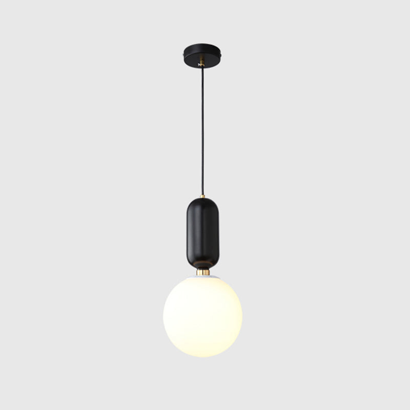 Milky Glass Ball Suspension Lamp Simplicity 1-Bulb Pendant Lighting Fixture for Living Room Black 10" Clearhalo 'Ceiling Lights' 'Glass shade' 'Glass' 'Modern Pendants' 'Modern' 'Pendant Lights' 'Pendants' Lighting' 2460605