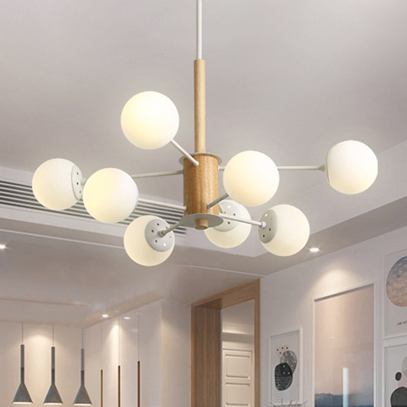 Black/White Globe Chandelier Light Modernist 6/8 Lights Opal Glass Hanging Ceiling Light 8 White Clearhalo 'Ceiling Lights' 'Chandeliers' 'Glass shade' 'Glass' 'Modern Chandeliers' 'Modern' Lighting' 246061