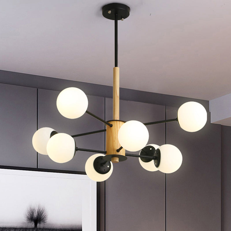 Black/White Globe Chandelier Light Modernist 6/8 Lights Opal Glass Hanging Ceiling Light 8 Black Clearhalo 'Ceiling Lights' 'Chandeliers' 'Glass shade' 'Glass' 'Modern Chandeliers' 'Modern' Lighting' 246063